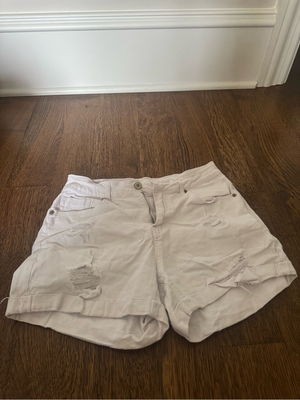 Amazon White Distressed Roll-Hem Denim Shorts